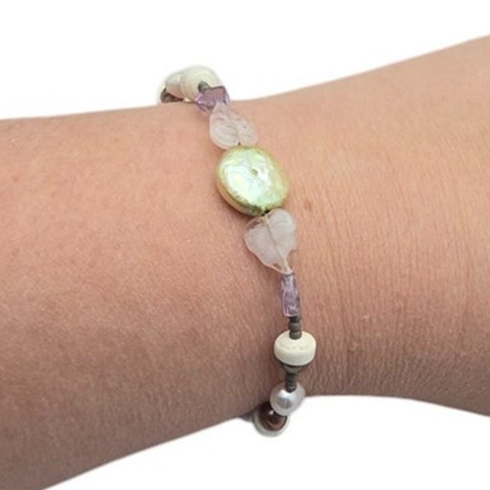 Lavender Pearl Beaded Bracelet Romantic Cottage Luxe